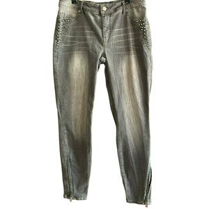 Vintage Bebe Women's Gray Studded  Ankle Zipper Moto Denim Jeans Sz 31 Y2K 1990s